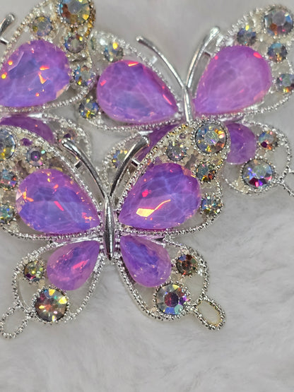 Fancy Butterfly charm with rhinestone flat back (purple pink-silver)