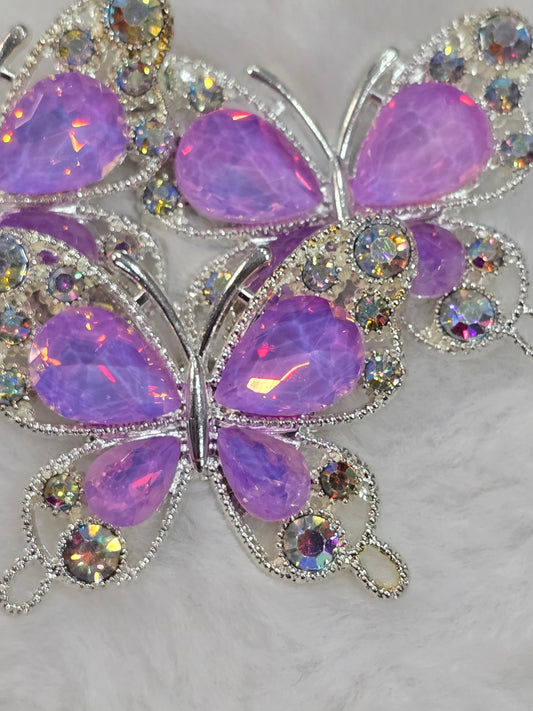 Fancy Butterfly charm with rhinestone flat back (purple pink-silver)