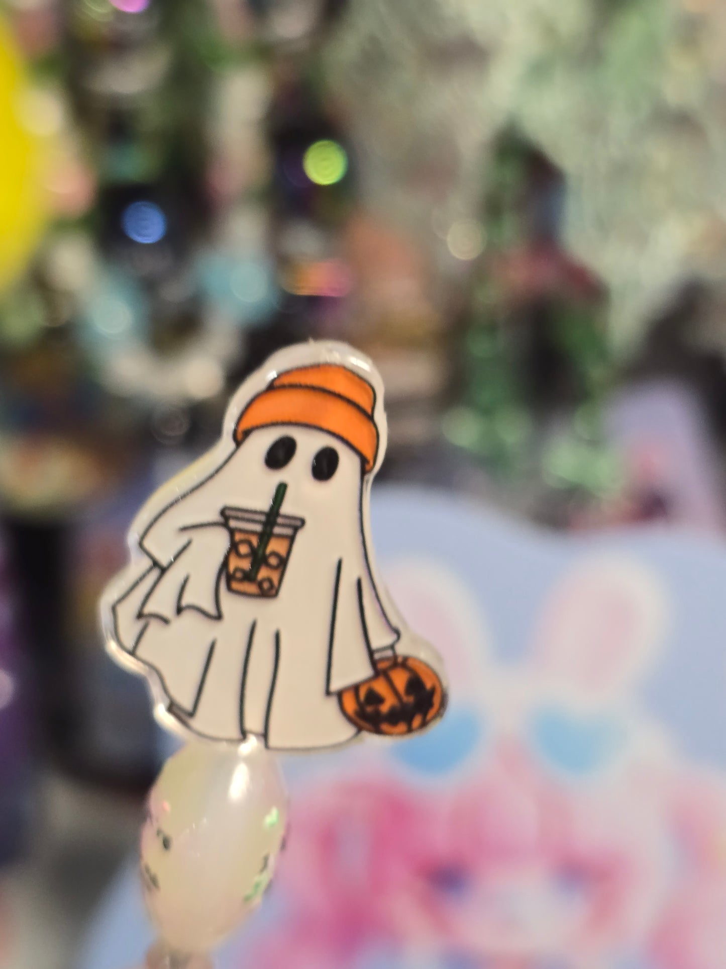 Acrylic Focal beads- White ghost with coffee
