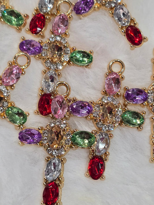 Colorful Rhinestone Cross- Metal pendant charms