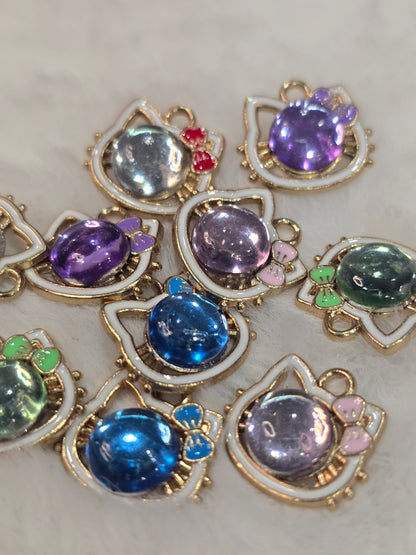 HK face with stone -Metal Charm Pendant