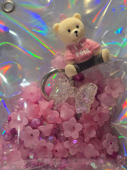 DIY Phone & Bag Keychain Kit - Polo pink bear with pink flowers