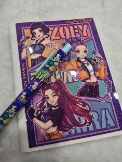 Handmade Kpop Huntrix Notebook and pen