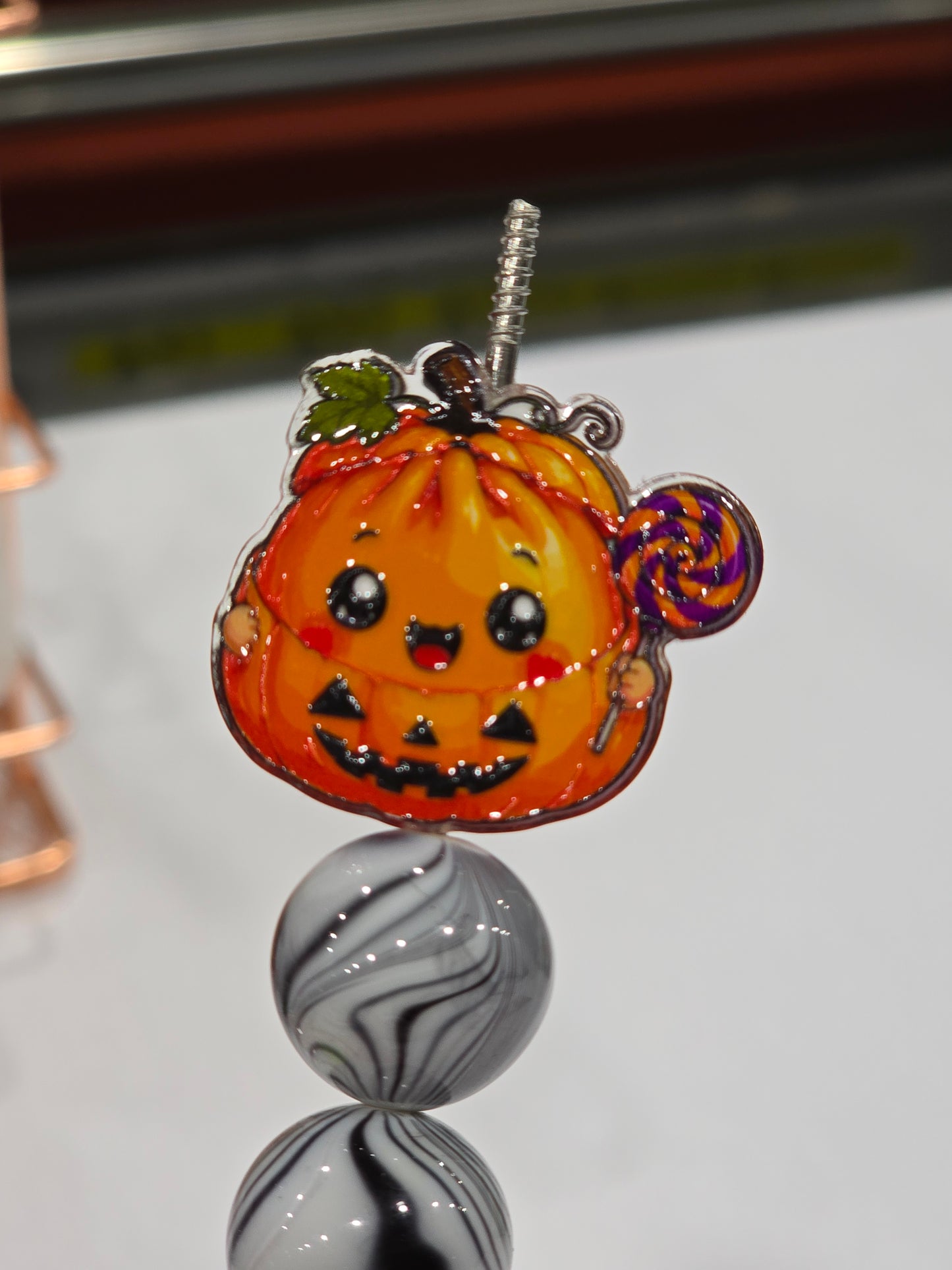 Acrylic Focal beads- Bao bun  halloween -orange cute witch