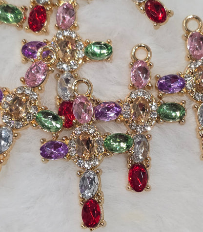 Colorful Rhinestone Cross- Metal pendant charms