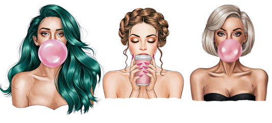 Gum and coffee girl -3 decals in 1 sheet UV DTF Stickers