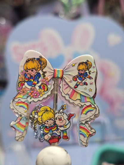 Acrylic bow set Focal beads- Rainbow design #2