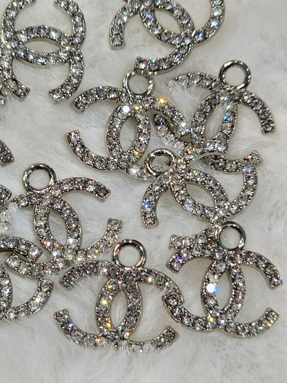 CC Rhinestone silver -Metal Charm Pendant