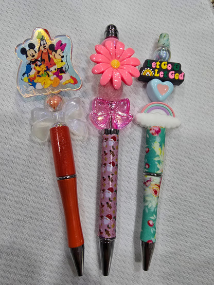 Beadable pen 3pcs mix bundle- disney, flower and Let go,Let God
