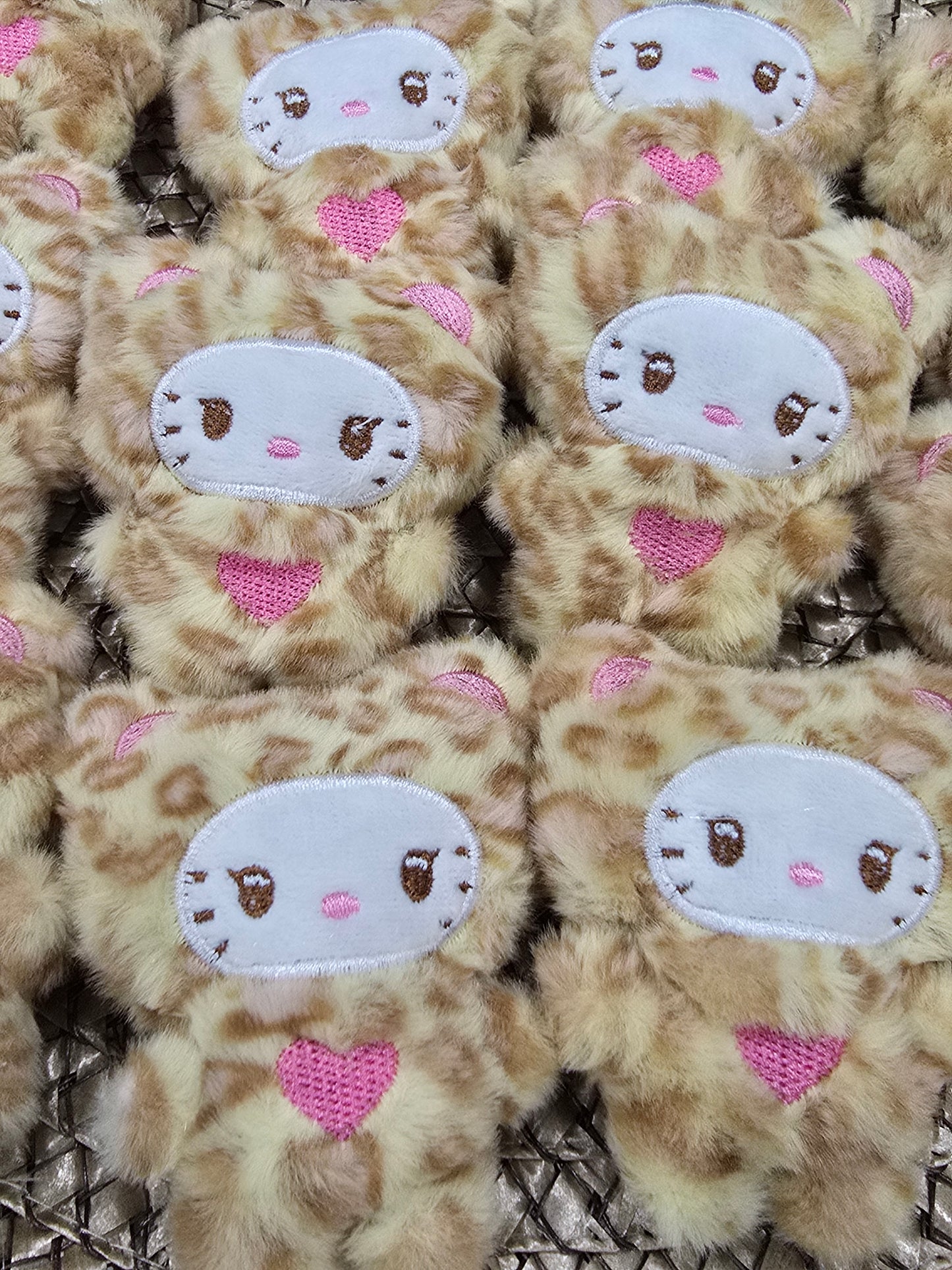 Plushie Keychain-  Light brown with pink heart