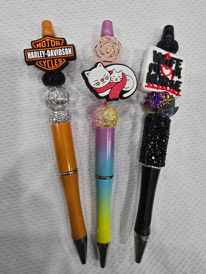 Beadable pen 3pcs mix bundle- Motor HD Cycles,Cat and wife mom and nurse