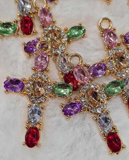 Colorful Rhinestone Cross- Metal pendant charms