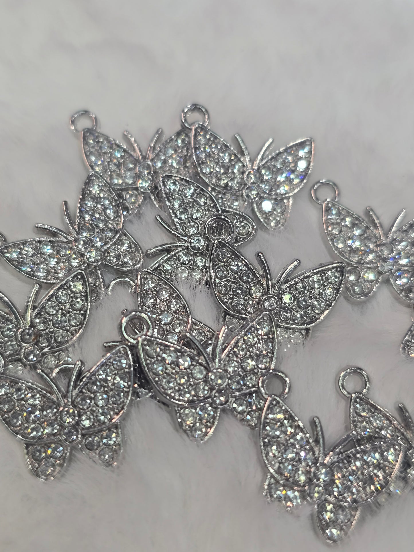 Rhinestone Butterfly silver -Metal Charm Pendant