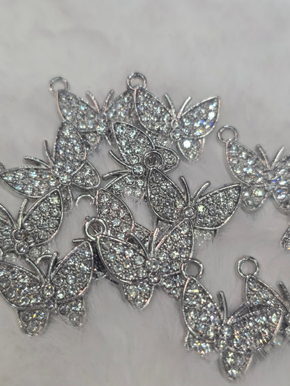 Rhinestone Butterfly silver -Metal Charm Pendant