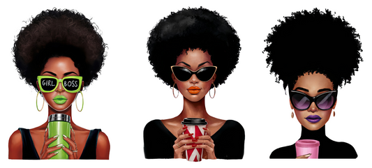 Coffee girl with curly hair  -3 decals in 1 sheet UV DTF Stickers