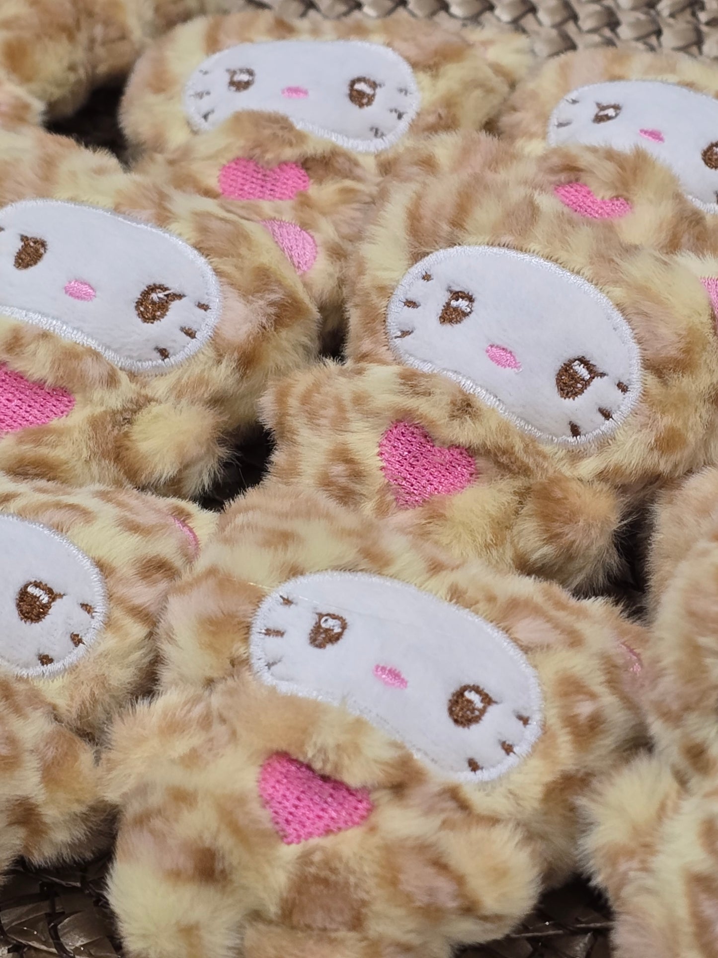 Plushie Keychain-  Light brown with pink heart