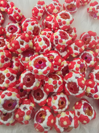 Red with Flowers Hand Painted beads 16mm
