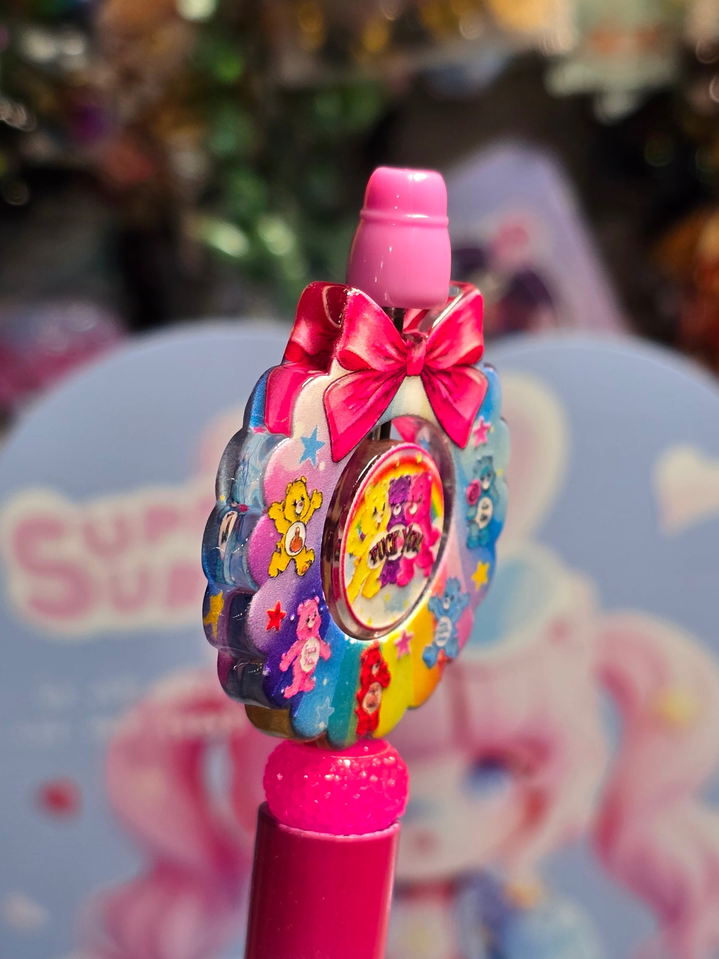 Acrylic bow set Focal- funny care bears