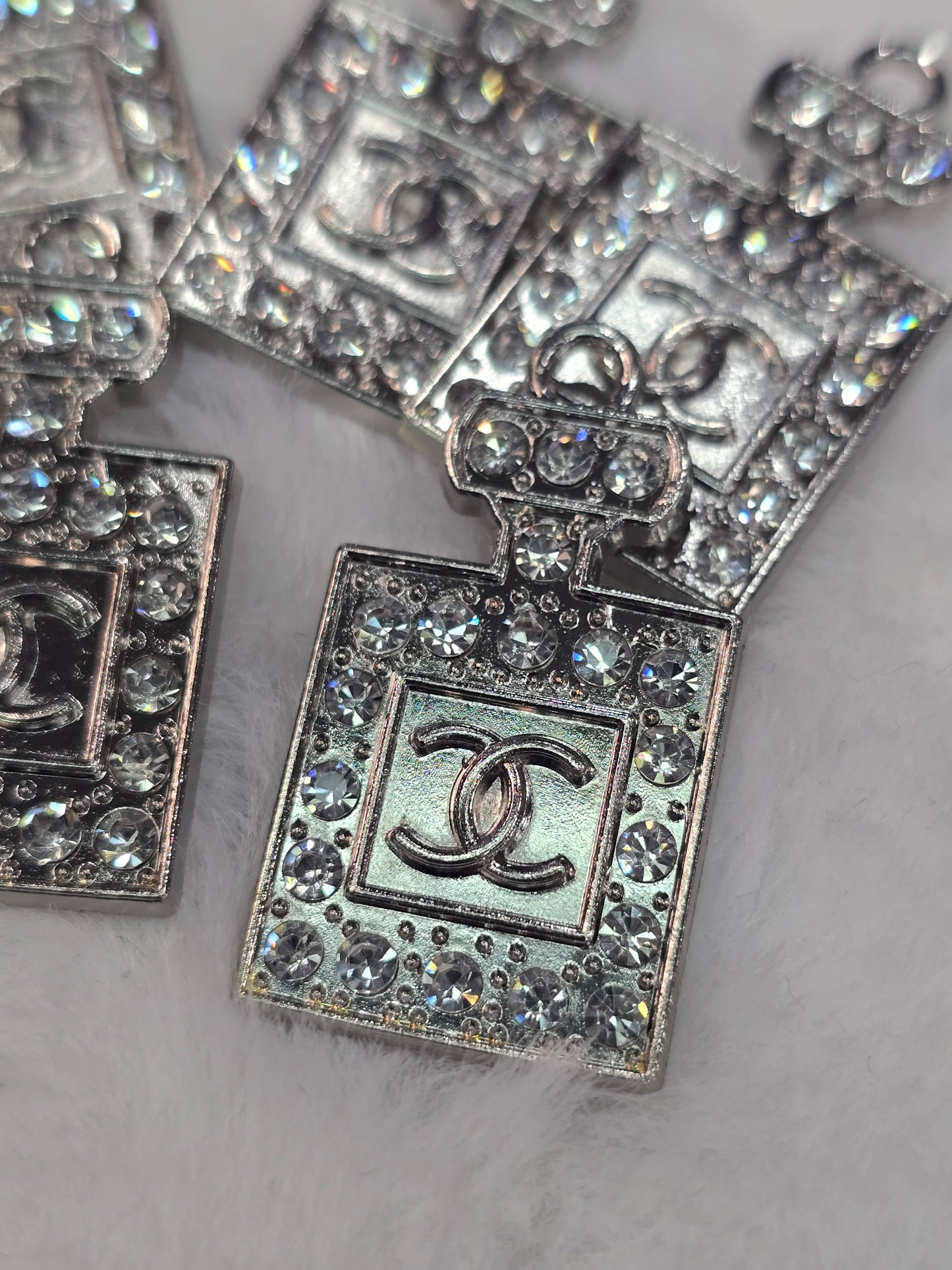 CC Perfume with rhinestone Silver -Metal Charm Pendant
