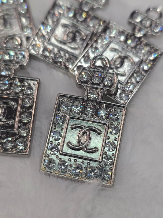 CC Perfume with rhinestone Silver -Metal Charm Pendant