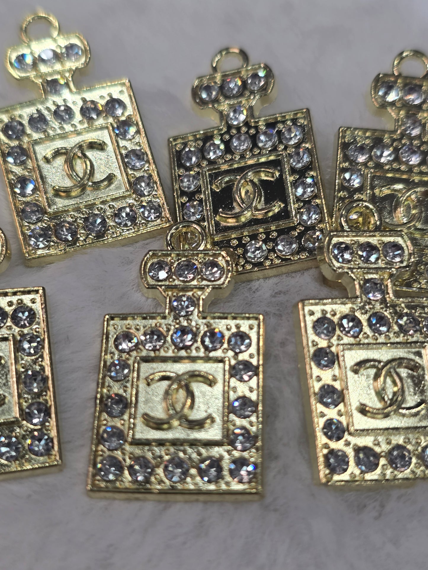 CC Perfume with rhinestone Gold -Metal Charm Pendant