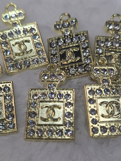 CC Perfume with rhinestone Gold -Metal Charm Pendant