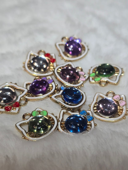 HK face with stone -Metal Charm Pendant