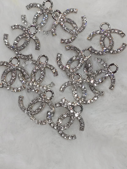 CC Rhinestone silver -Metal Charm Pendant