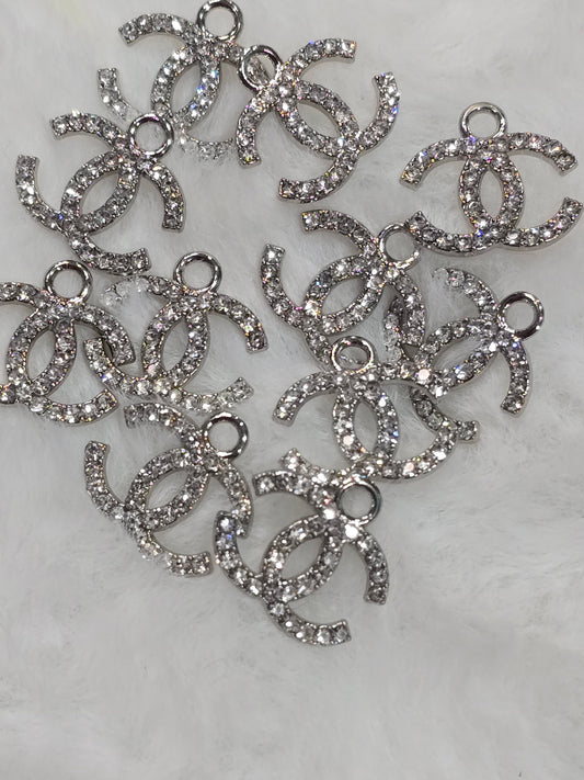 CC Rhinestone silver -Metal Charm Pendant