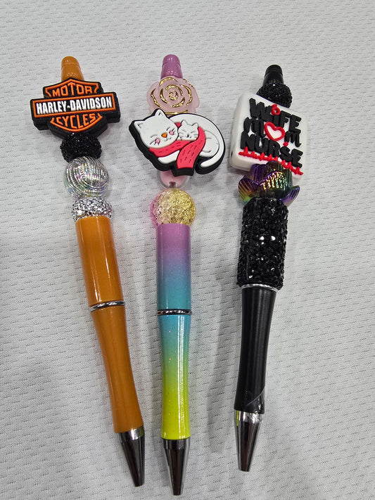 Beadable pen 3pcs mix bundle- Motor HD Cycles,Cat and wife mom and nurse