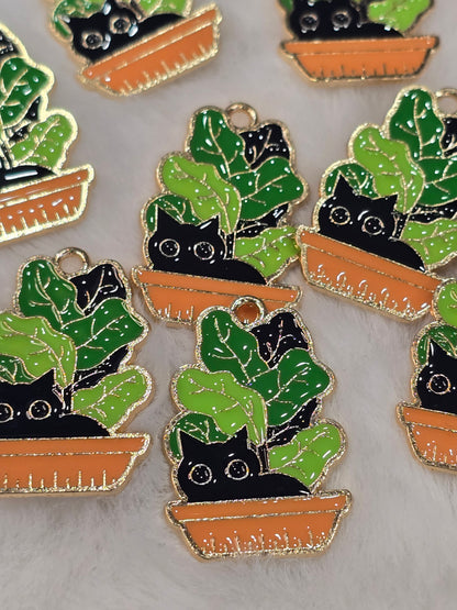 Cat plant -Metal Charm Pendant