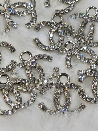 CC Rhinestone silver -Metal Charm Pendant