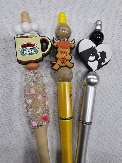 Beadable pen 3pcs mix bundle-Central Perk Mug, Cow and Heart horse girl
