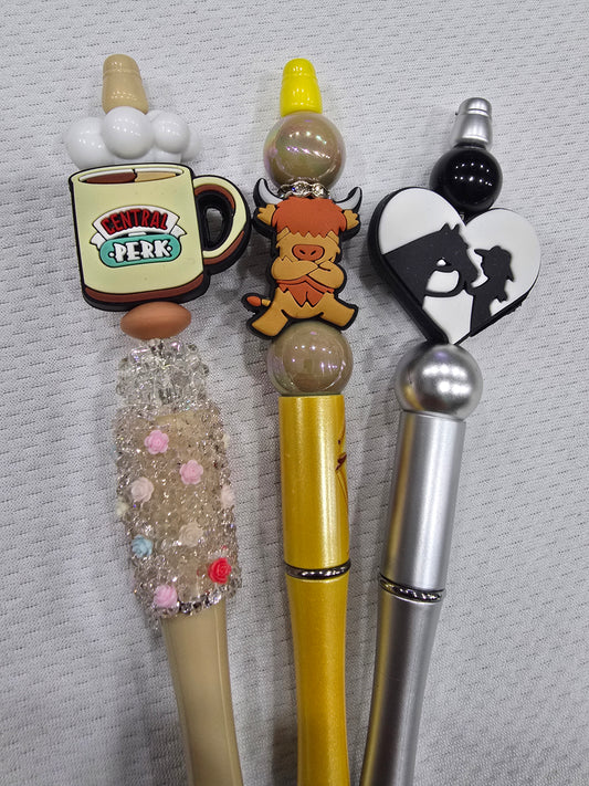 Beadable pen 3pcs mix bundle-Central Perk Mug, Cow and Heart horse girl