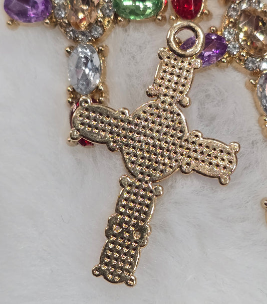 Colorful Rhinestone Cross- Metal pendant charms