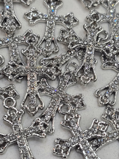 Rhinestone silver cross Metal pendant charms