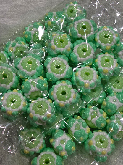 Green with flowers Hand Painted beads 16mm