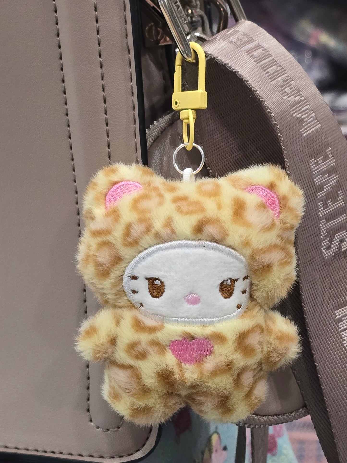 Plushie Keychain-  Light brown with pink heart