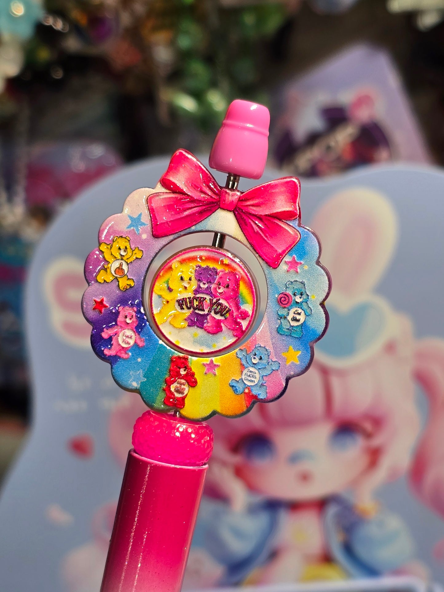 Acrylic bow set Focal- funny care bears