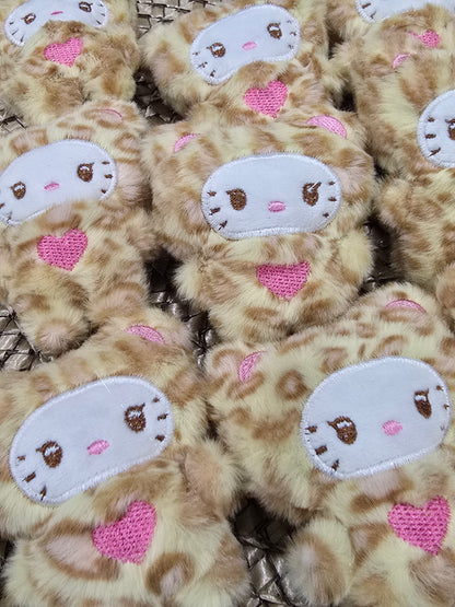 Plushie Keychain-  Light brown with pink heart