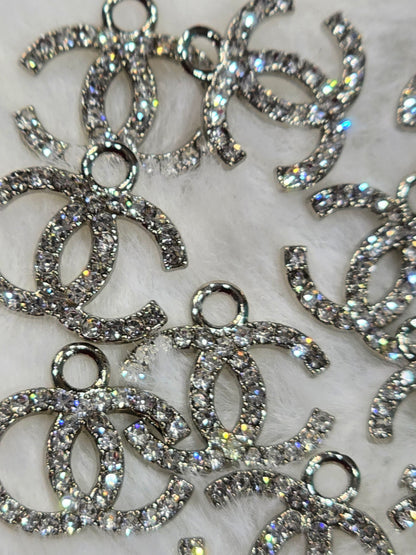 CC Rhinestone silver -Metal Charm Pendant