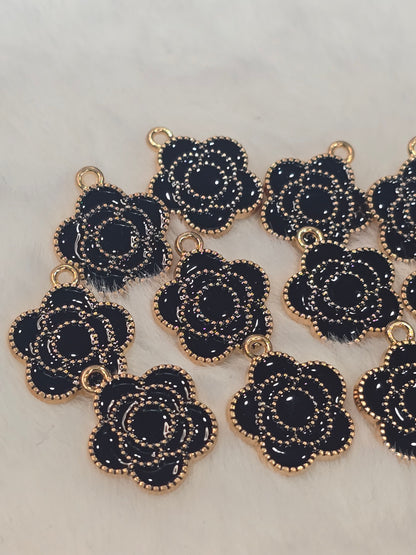 Black CC Flowers -Metal Charm Pendant