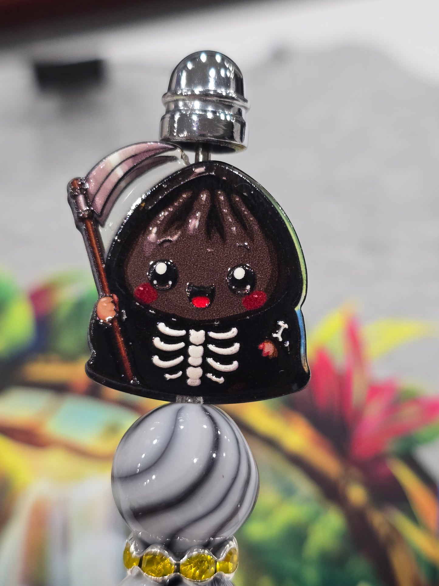 Acrylic Focal beads- Bao bun  halloween - skeleton