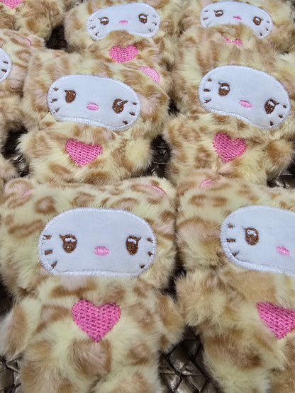 Plushie Keychain-  Light brown with pink heart