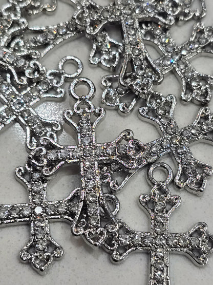 Rhinestone silver cross Metal pendant charms