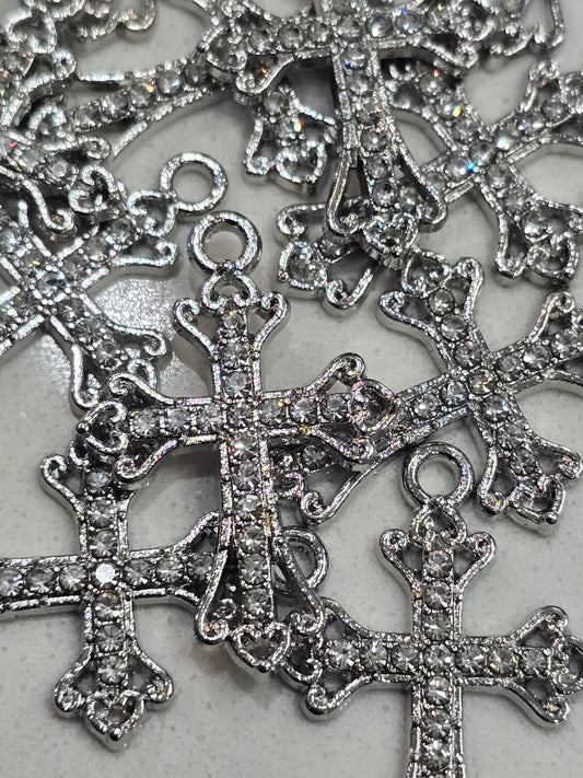 Rhinestone silver cross Metal pendant charms