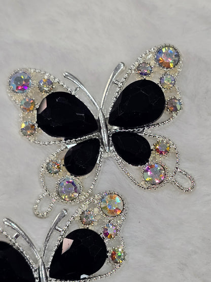 Fancy Butterfly charm with rhinestone flat back (black-silver)