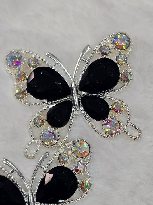 Fancy Butterfly charm with rhinestone flat back (black-silver)