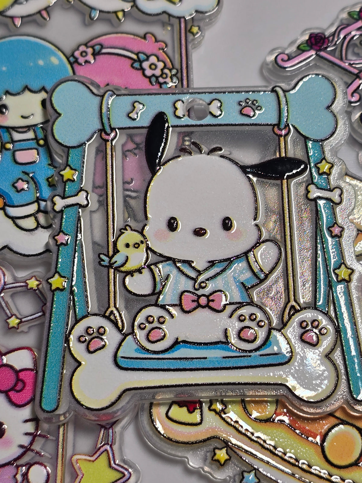 Acrylic Pendant: Sansan family on a swing