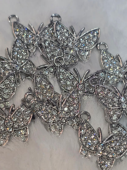 Rhinestone Butterfly silver -Metal Charm Pendant